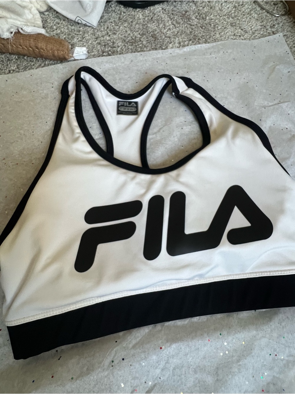 FILA White & Black Racerback Logo Sports Bra